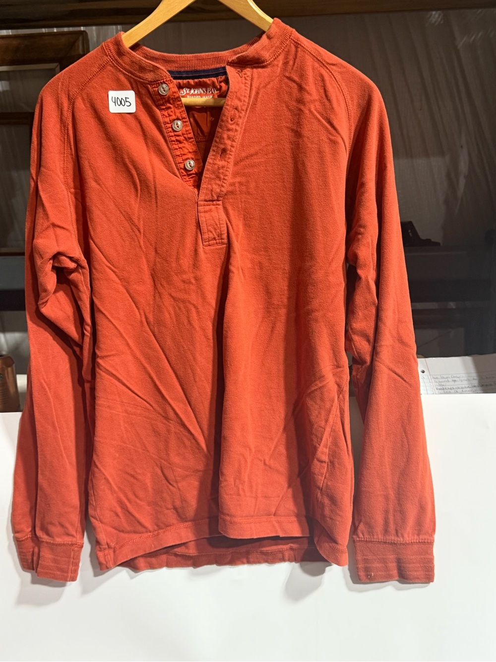 #4005-St. John's Bay Orange Long-Sleeve Henley Shirt